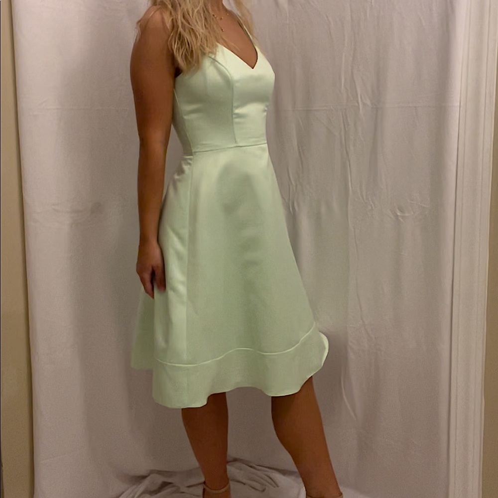 Size 4 Satin Light Green Tea Length Dress